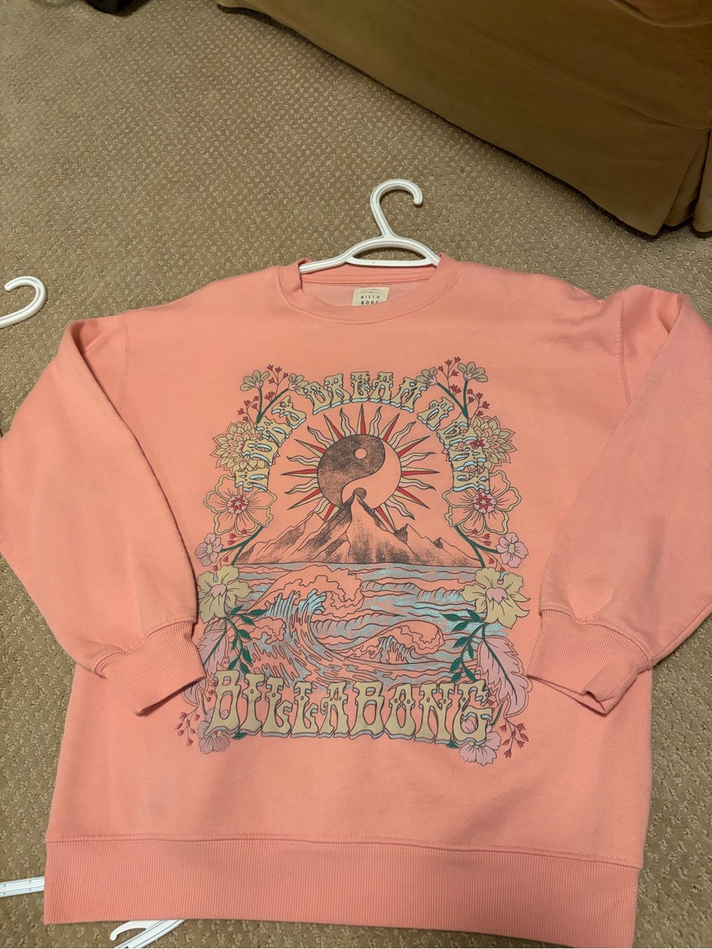 Billabong Pink Crewneck Sweatshirt with Small Graphic